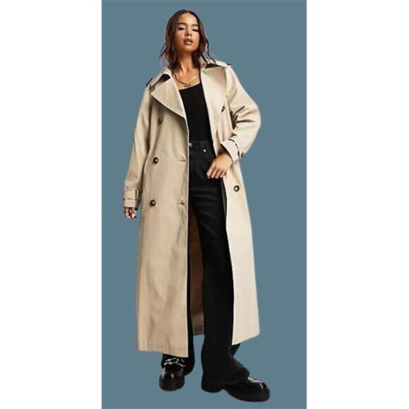 NWT Miss Selfridge Premium Maxi Trench Coat in Beige Women's 2 UK 6 - Picture 1 of 6